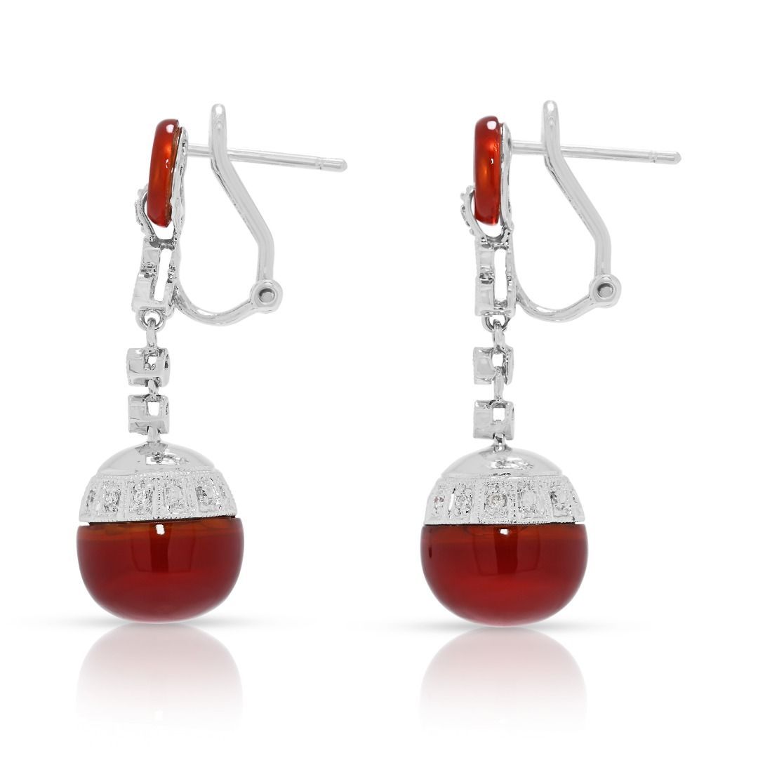 Refined 0.20ct Diamond & Agate Earrings in 18K White Gold