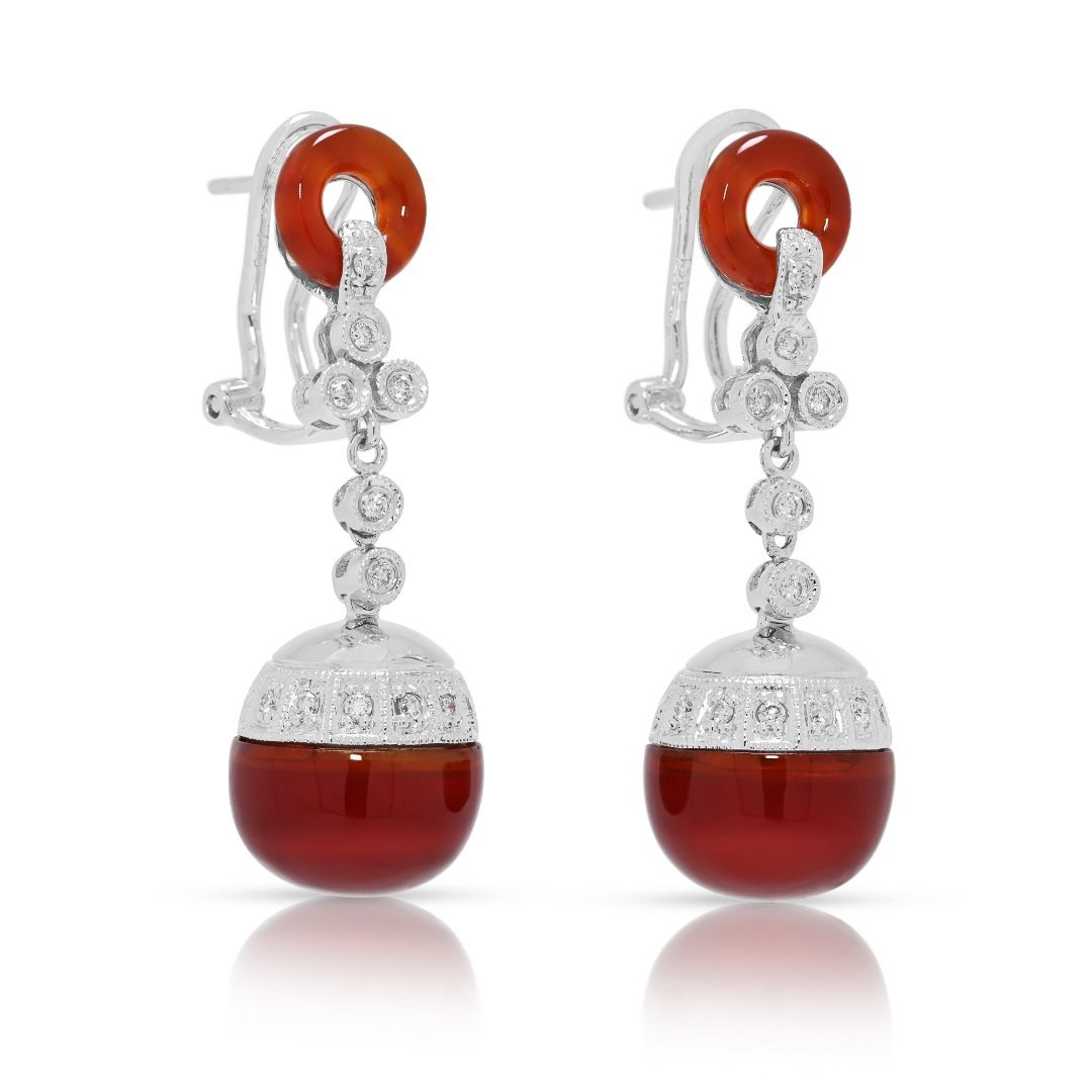 Refined 0.20ct Diamond & Agate Earrings in 18K White Gold