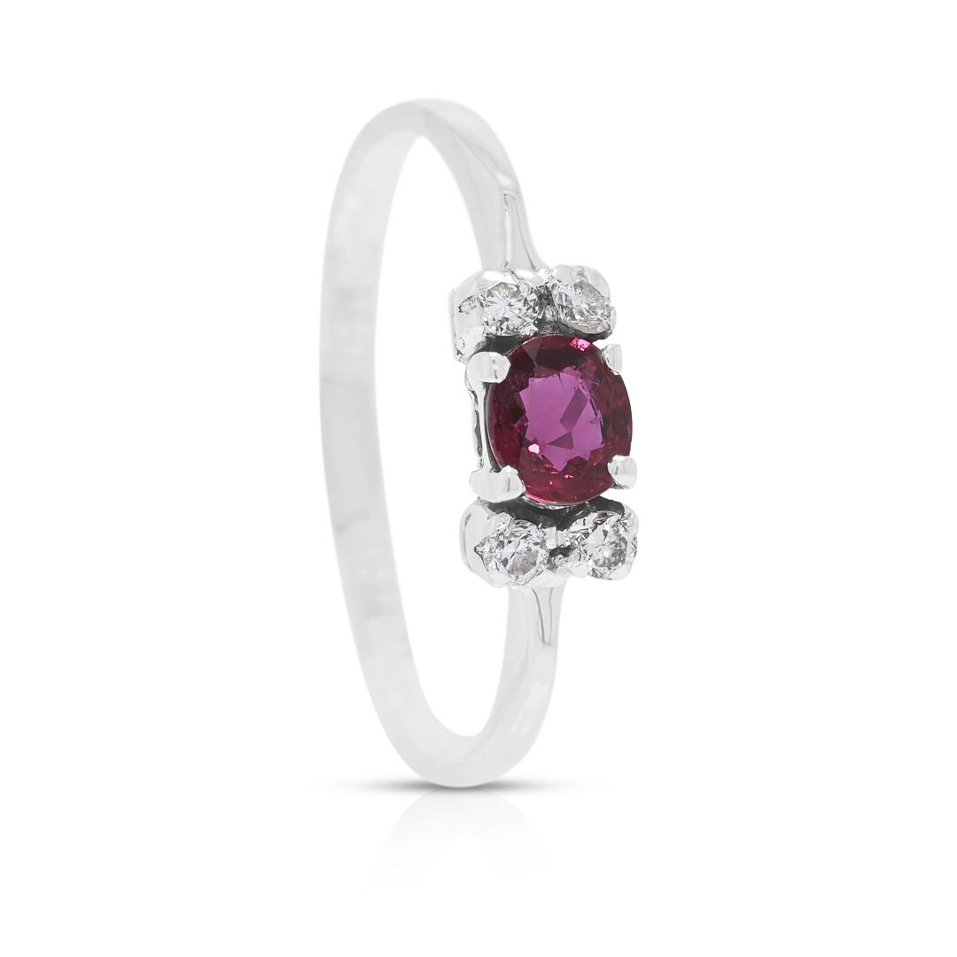 Refined 0.23ct Ruby & Diamond Ring in 18K White Gold