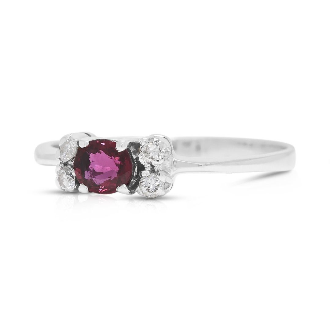 Refined 0.23ct Ruby & Diamond Ring in 18K White Gold