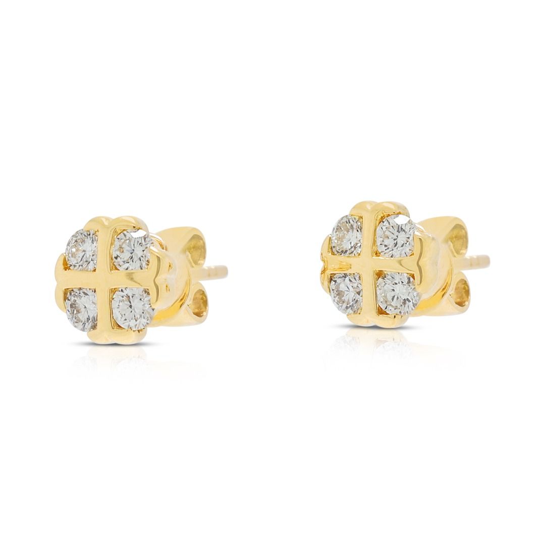 Elegante 0,40 Karat Diamant-Ohrringe im Blumenmuster aus 20K Gelbgold