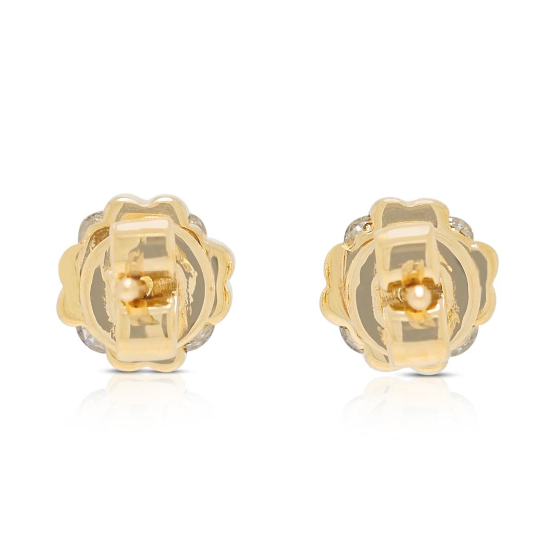 Elegante 0,40 Karat Diamant-Ohrringe im Blumenmuster aus 20K Gelbgold