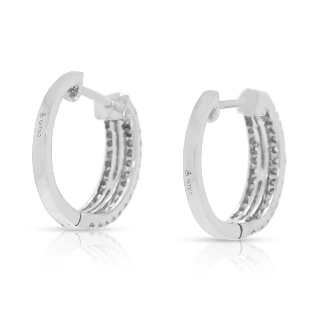 Refined 0.60ct Diamond Two-Row Hoop Earrings in 18K White Gold (New)