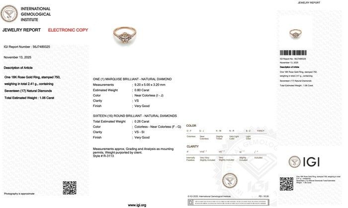 Refined 1.06ct Diamonds Cluster Ring in 18k Rose Gold - IGI Certified