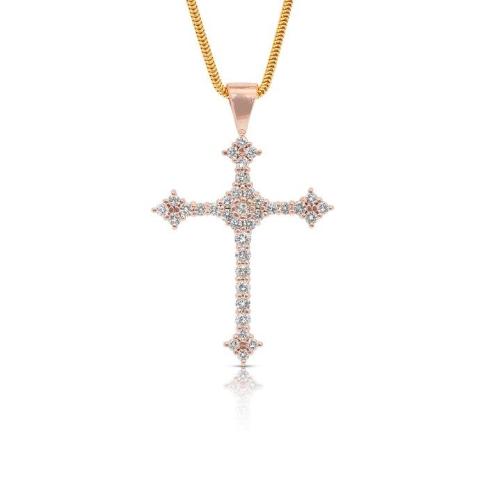 Refined 1.90ct Diamonds Necklace with Cross Pendant in 14k Rose Gold - IGI Certified