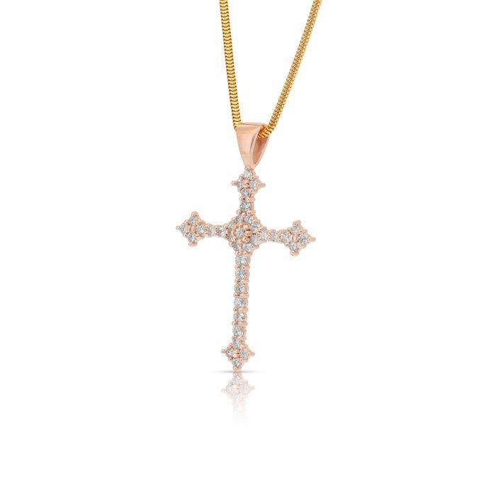 Refined 1.90ct Diamonds Necklace with Cross Pendant in 14k Rose Gold - IGI Certified