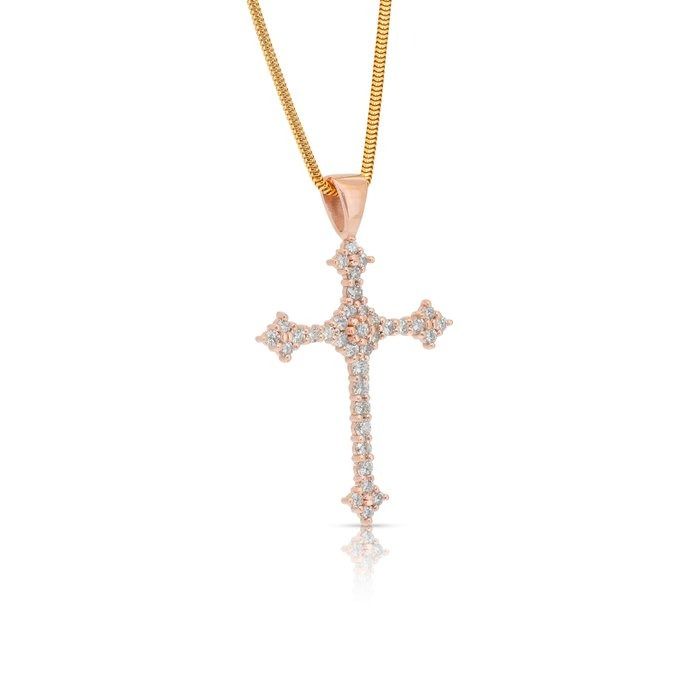 Refined 1.90ct Diamonds Necklace with Cross Pendant in 14k Rose Gold - IGI Certified