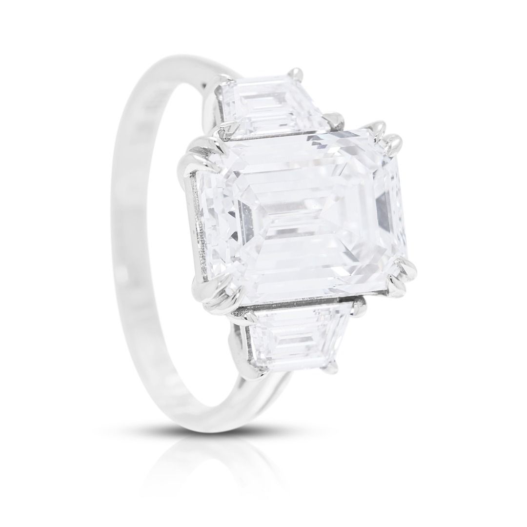 Refined 3.57ct Emerald & Trapezoid Diamond Ring in 18K White Gold - GIA Certified