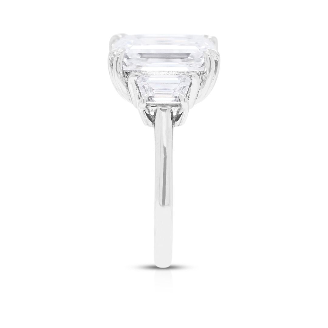 Refined 3.57ct Emerald & Trapezoid Diamond Ring in 18K White Gold - GIA Certified