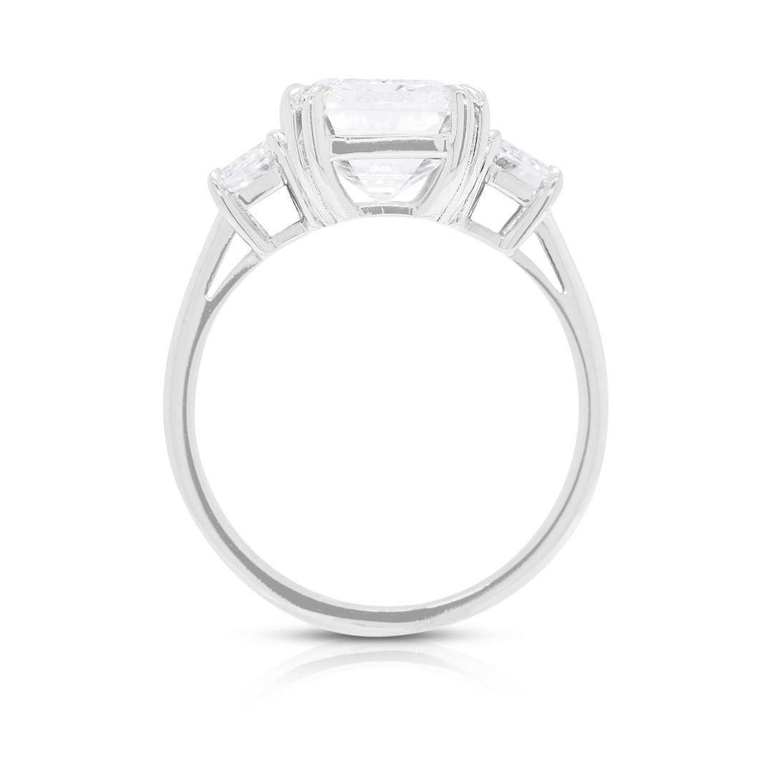Refined 3.57ct Emerald & Trapezoid Diamond Ring in 18K White Gold - GIA Certified