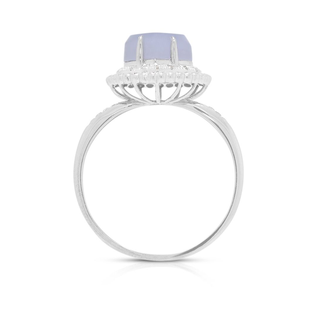 Refined Purple Jade & 0.19ct Diamond Halo Pave Ring in 18K White Gold