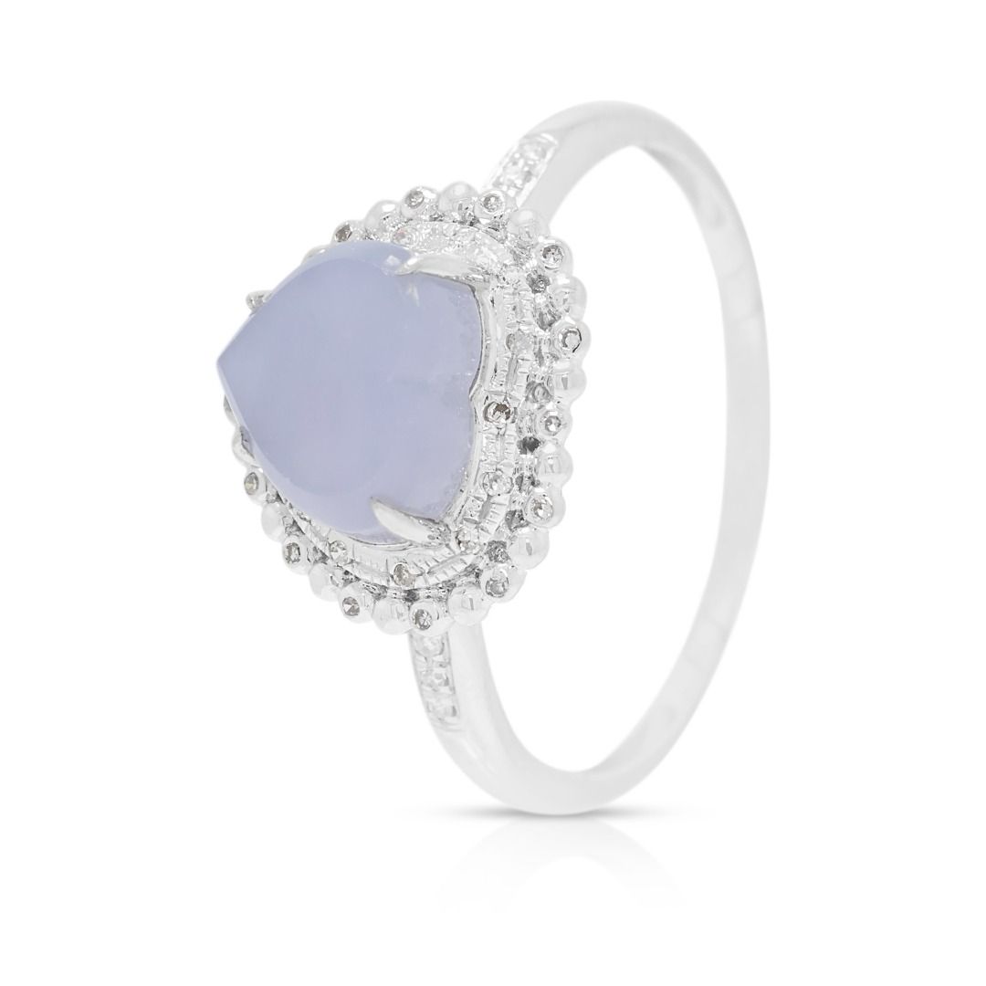 Refined Purple Jade & 0.19ct Diamond Halo Pave Ring in 18K White Gold