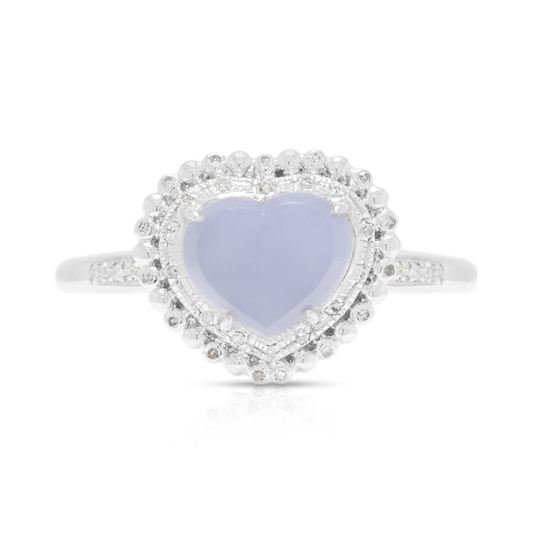Refined Purple Jade & 0.19ct Diamond Halo Pave Ring in 18K White Gold