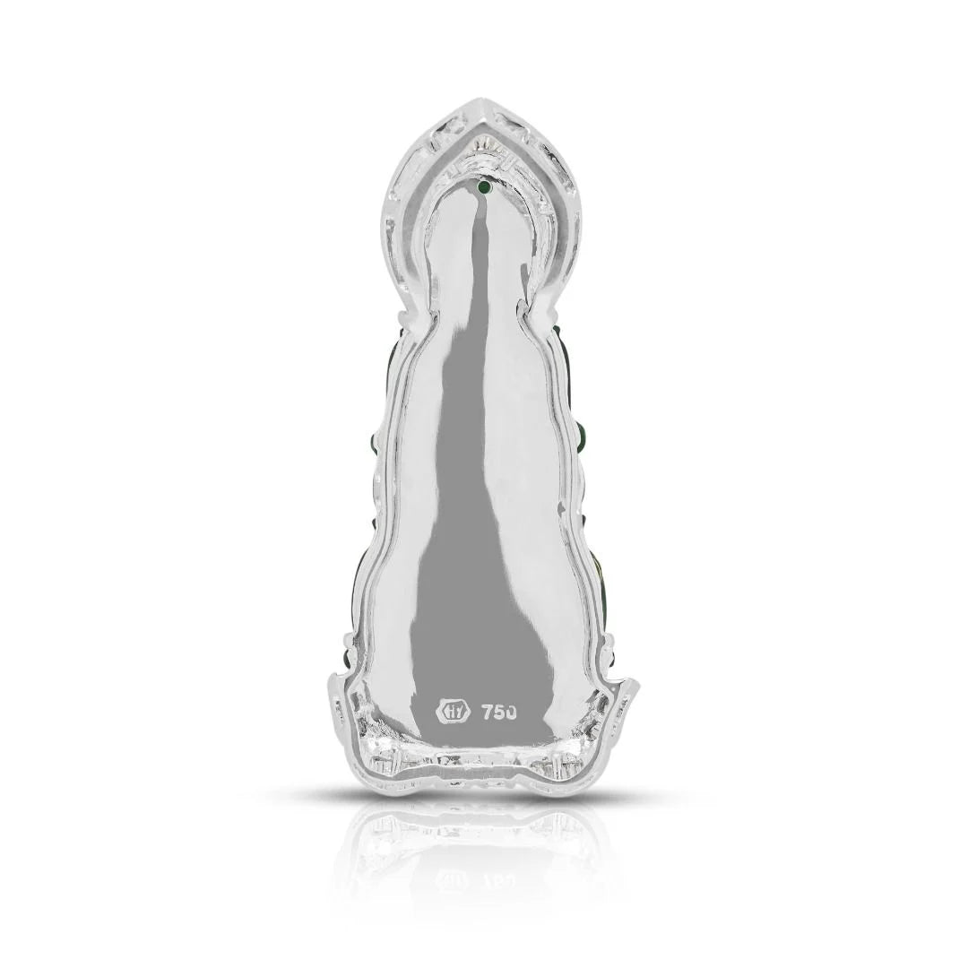 Regal 0.40ct Diamond & Carved Jade Pendant in 18K White Gold