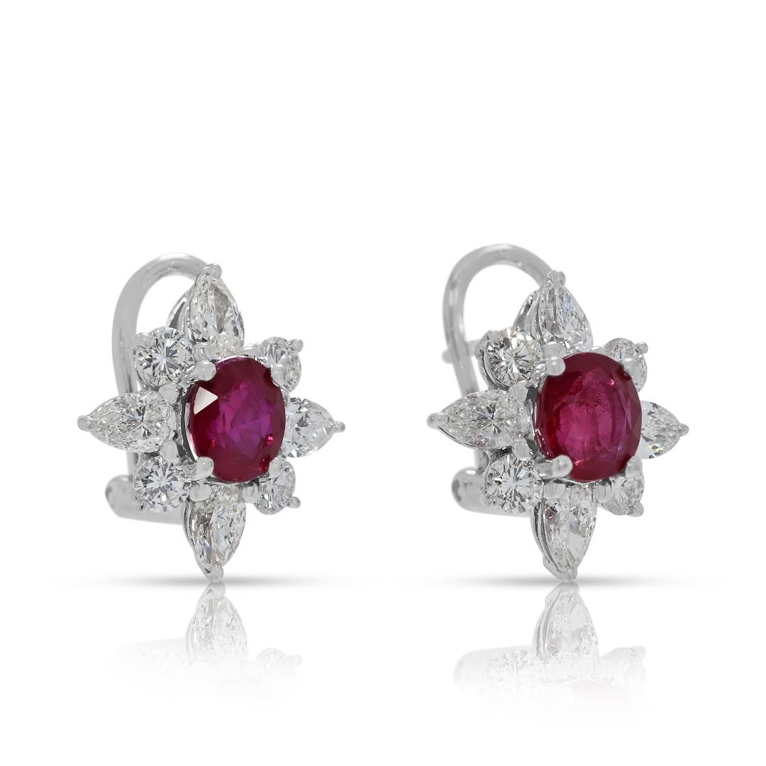 Regal 1.36ct Ruby & Diamond Earrings in 18K White Gold