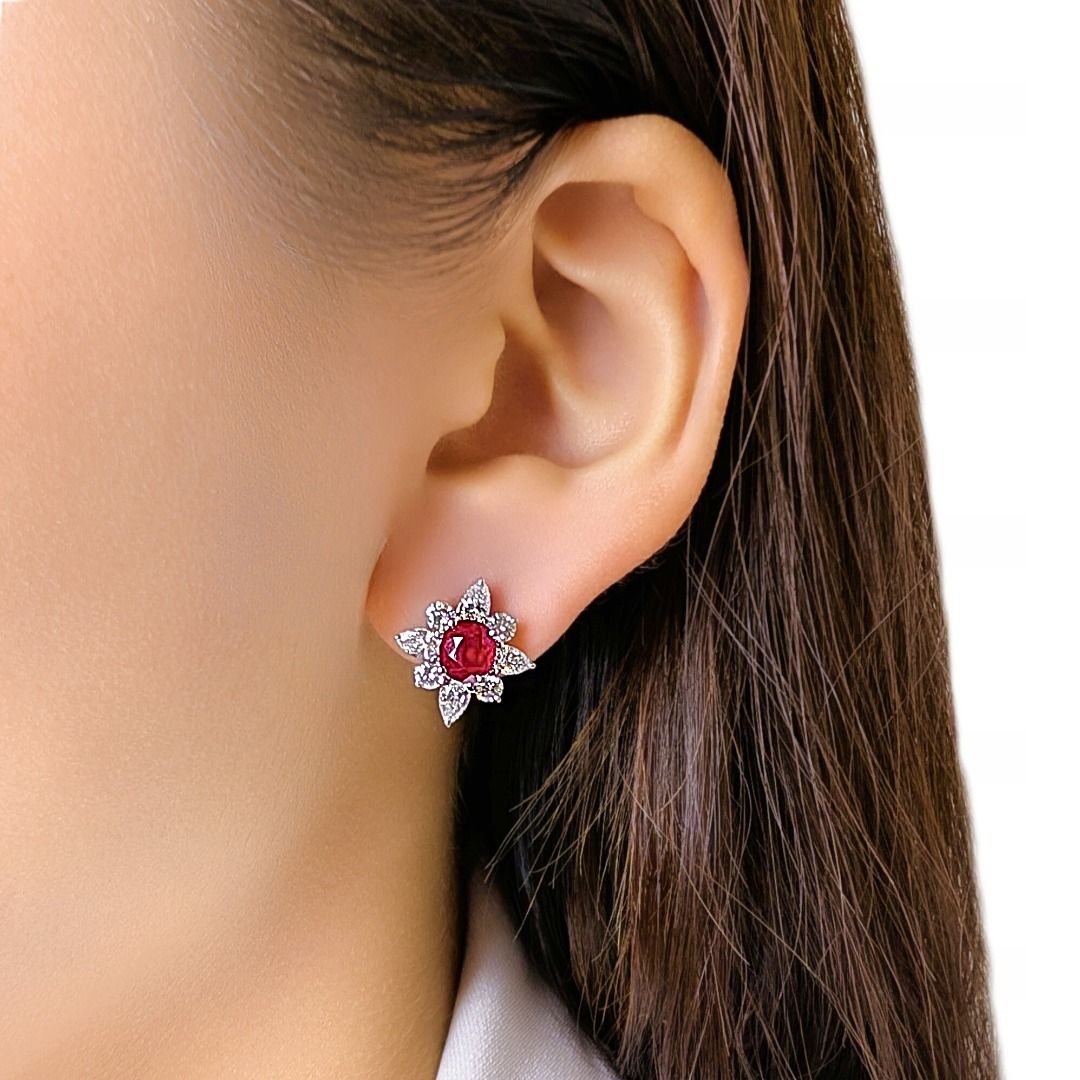 Regal 1.36ct Ruby & Diamond Earrings in 18K White Gold