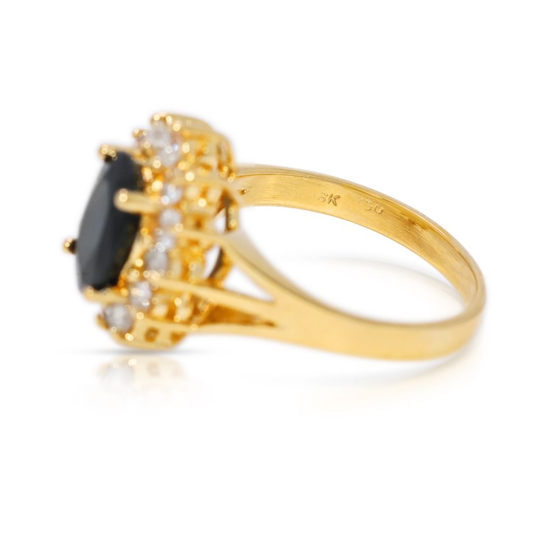 Regal 1.62ct Natural Blue Sapphire and Diamond Halo 18k Gold Ring