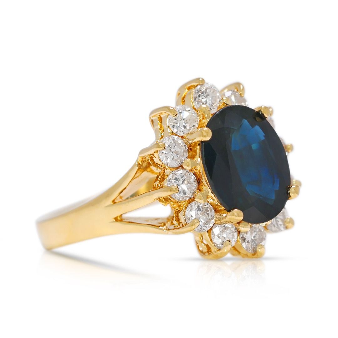 Regal 1.62ct Natural Blue Sapphire and Diamond Halo 18k Gold Ring