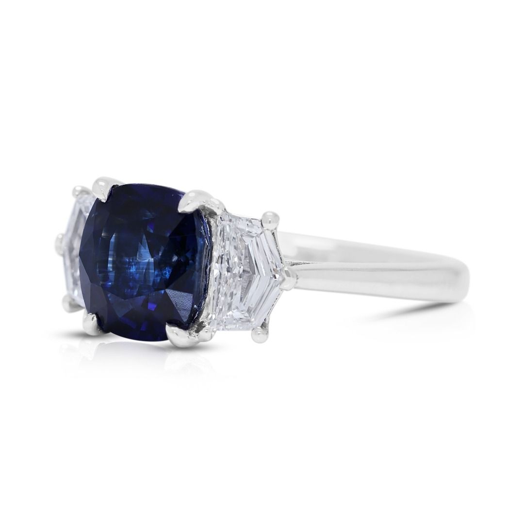 Regal 2.51ct Blue Unheated Sapphire & 0.80ct Diamond Ring in 18K White Gold (New) - NGI Certified
