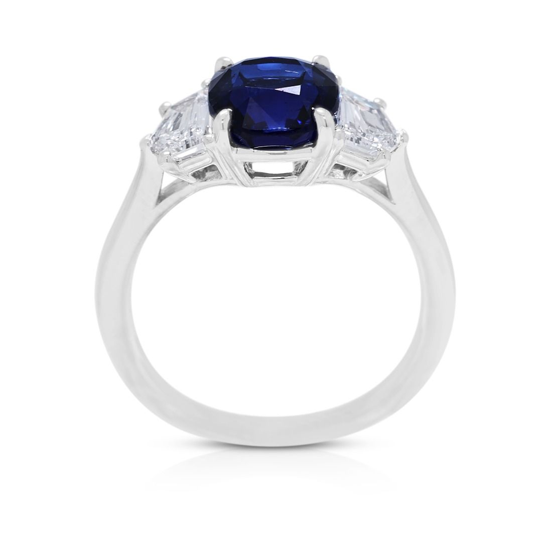 Regal 2.51ct Blue Unheated Sapphire & 0.80ct Diamond Ring in 18K White Gold (New) - NGI Certified
