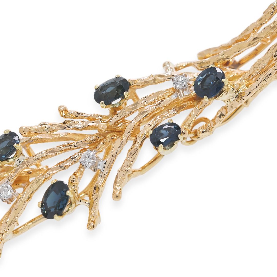 Regal 8.41ct Sapphire & Natural Diamond 18K Yellow Gold Necklace