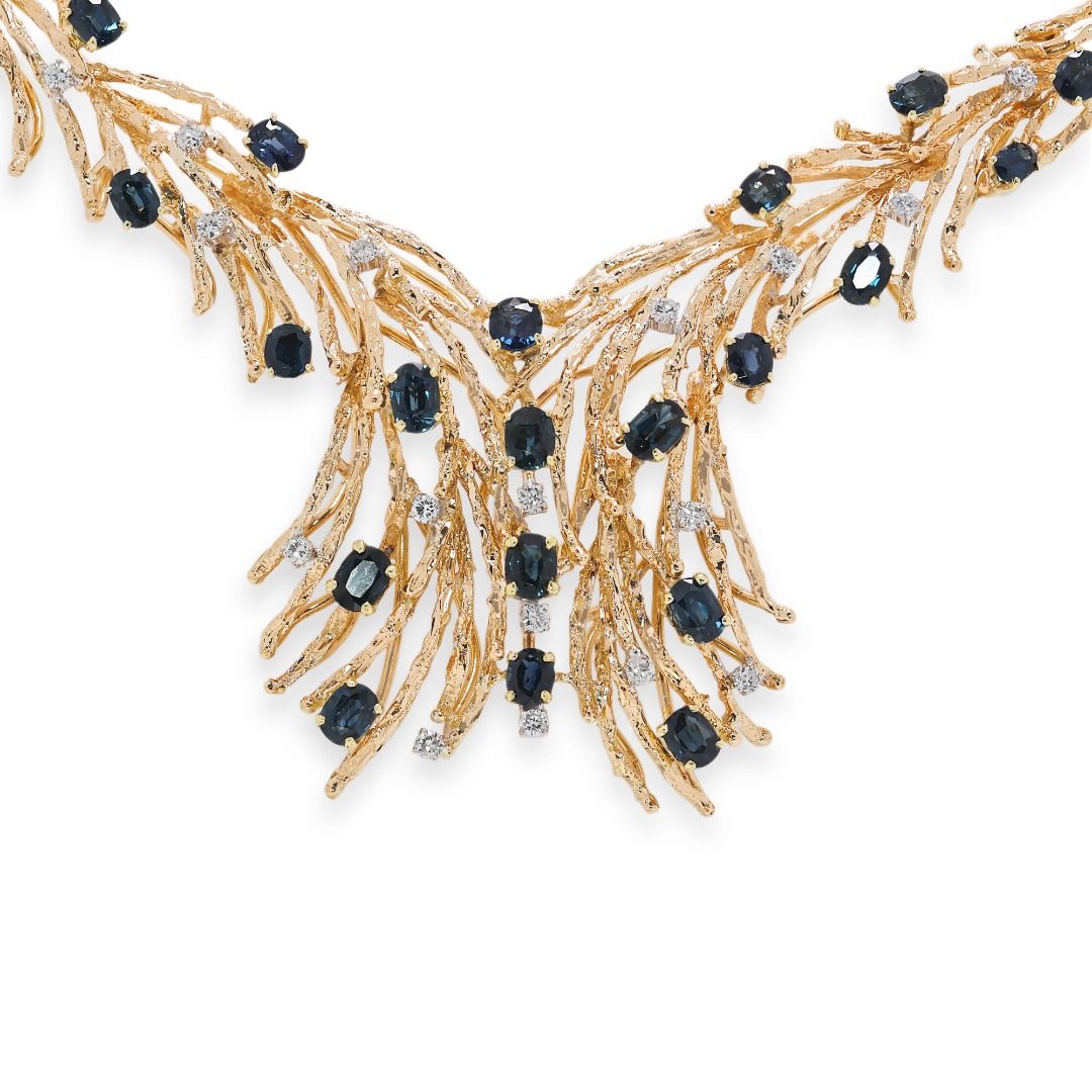 Regal 8.41ct Sapphire & Natural Diamond 18K Yellow Gold Necklace