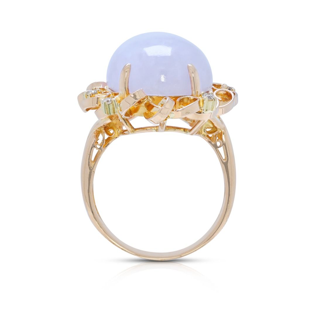 Regal Type A Purple Jadeite & 1.20ct Diamond Ring in 20K Yellow Gold - NGI Certified