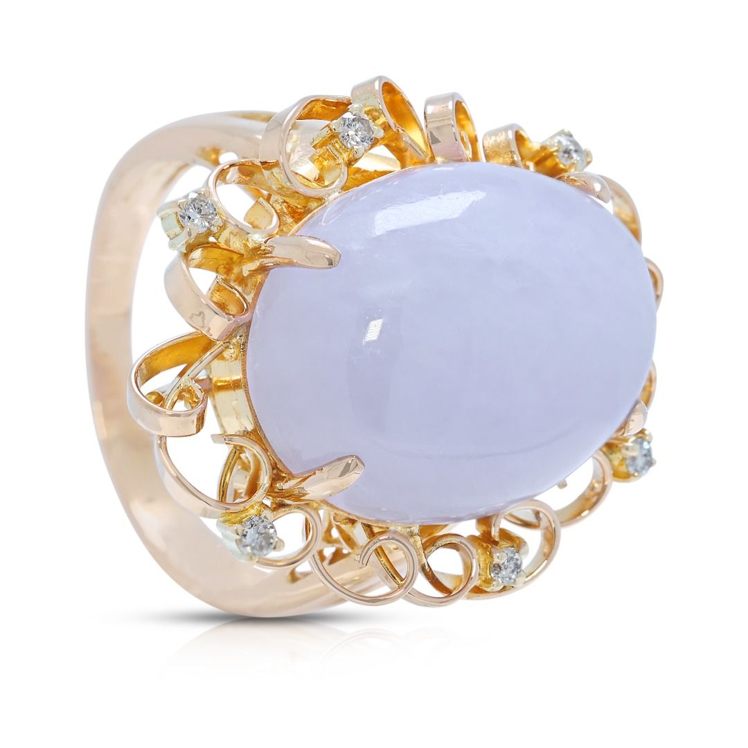Regal Type A Purple Jadeite & 1.20ct Diamond Ring in 20K Yellow Gold - NGI Certified