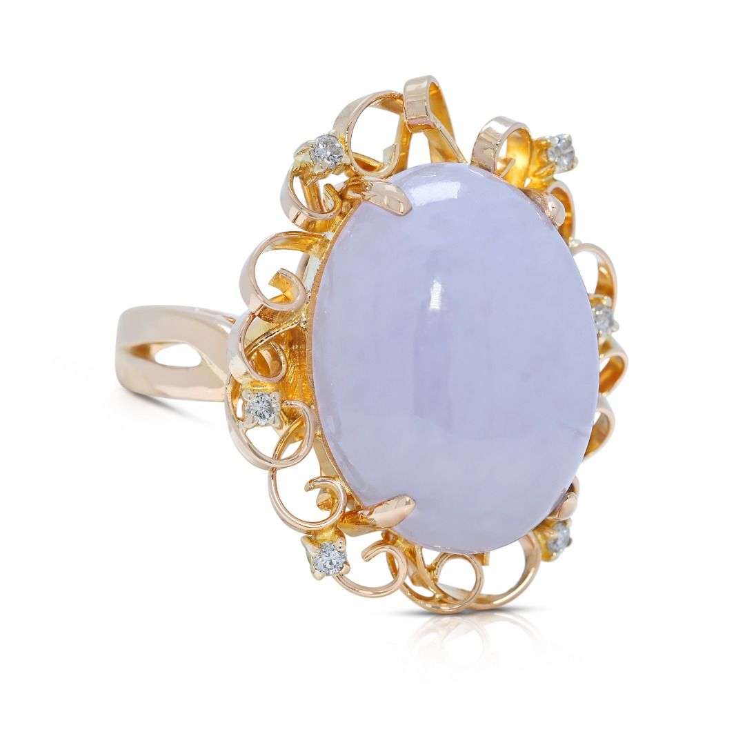 Regal Type A Purple Jadeite & 1.20ct Diamond Ring in 20K Yellow Gold - NGI Certified