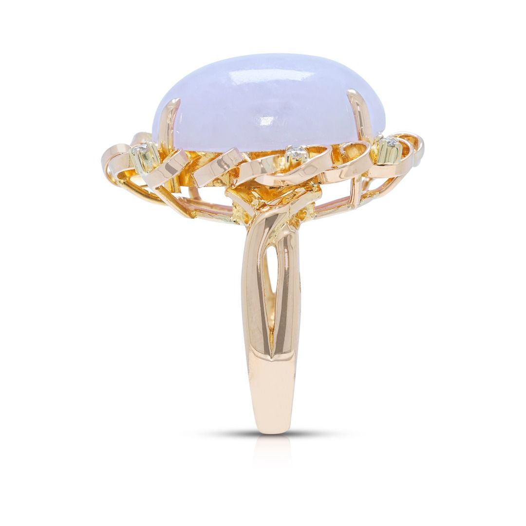 Regal Type A Purple Jadeite & 1.20ct Diamond Ring in 20K Yellow Gold - NGI Certified