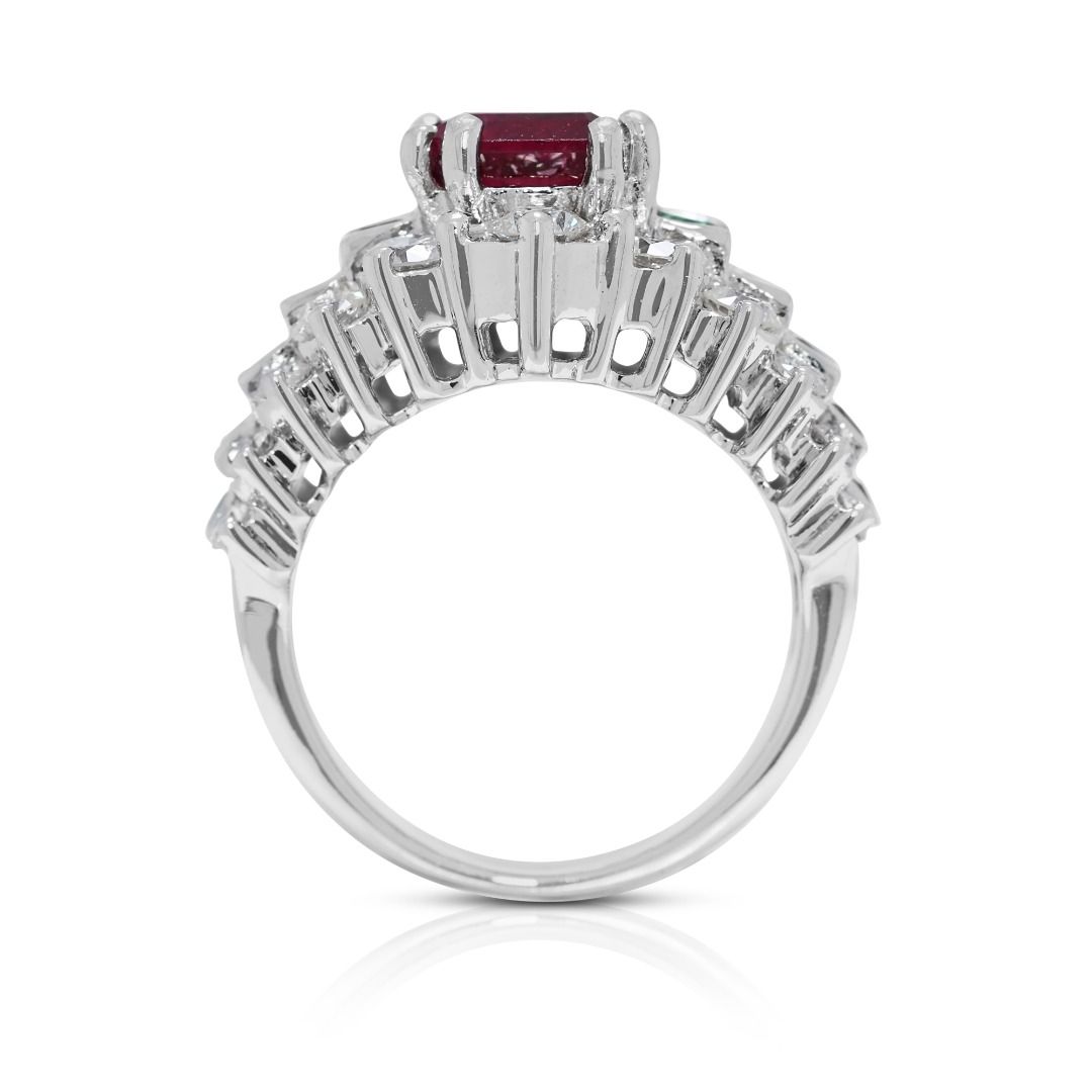 Resplendent 4.66ct Tourmaline, Tsavorite, and Natural Diamonds Pave Ring in 18K White Gold