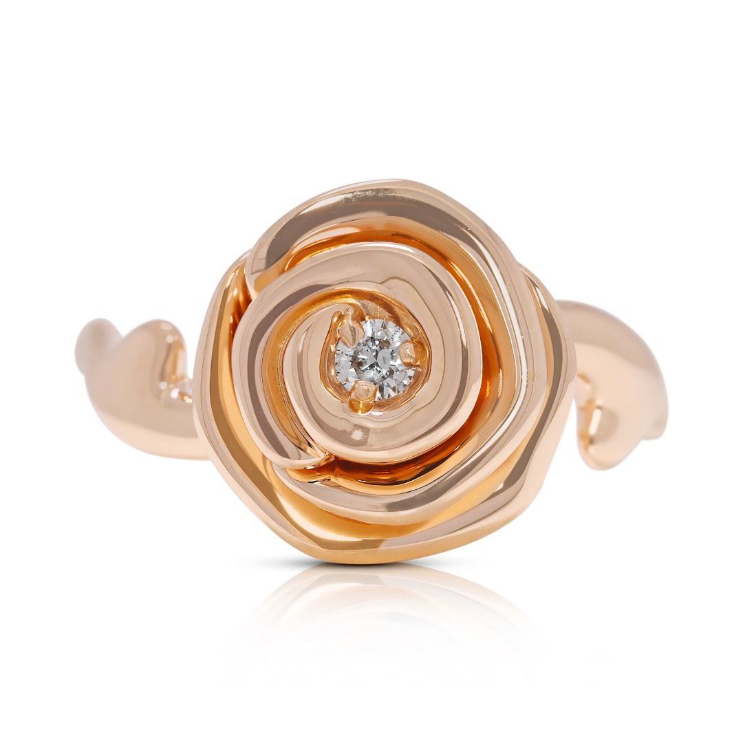 Romantic 0.07ct Natural Diamond Large Rose Dior Couture Ring in 18K Rose Gold