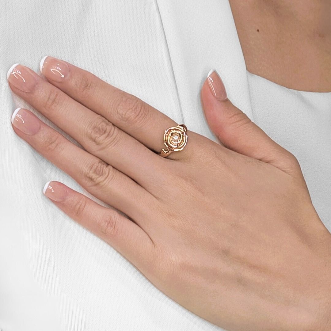 Romantic 0.07ct Natural Diamond Large Rose Dior Couture Ring in 18K Rose Gold