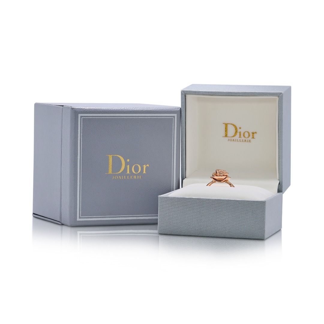 Romantic 0.07ct Natural Diamond Large Rose Dior Couture Ring in 18K Rose Gold