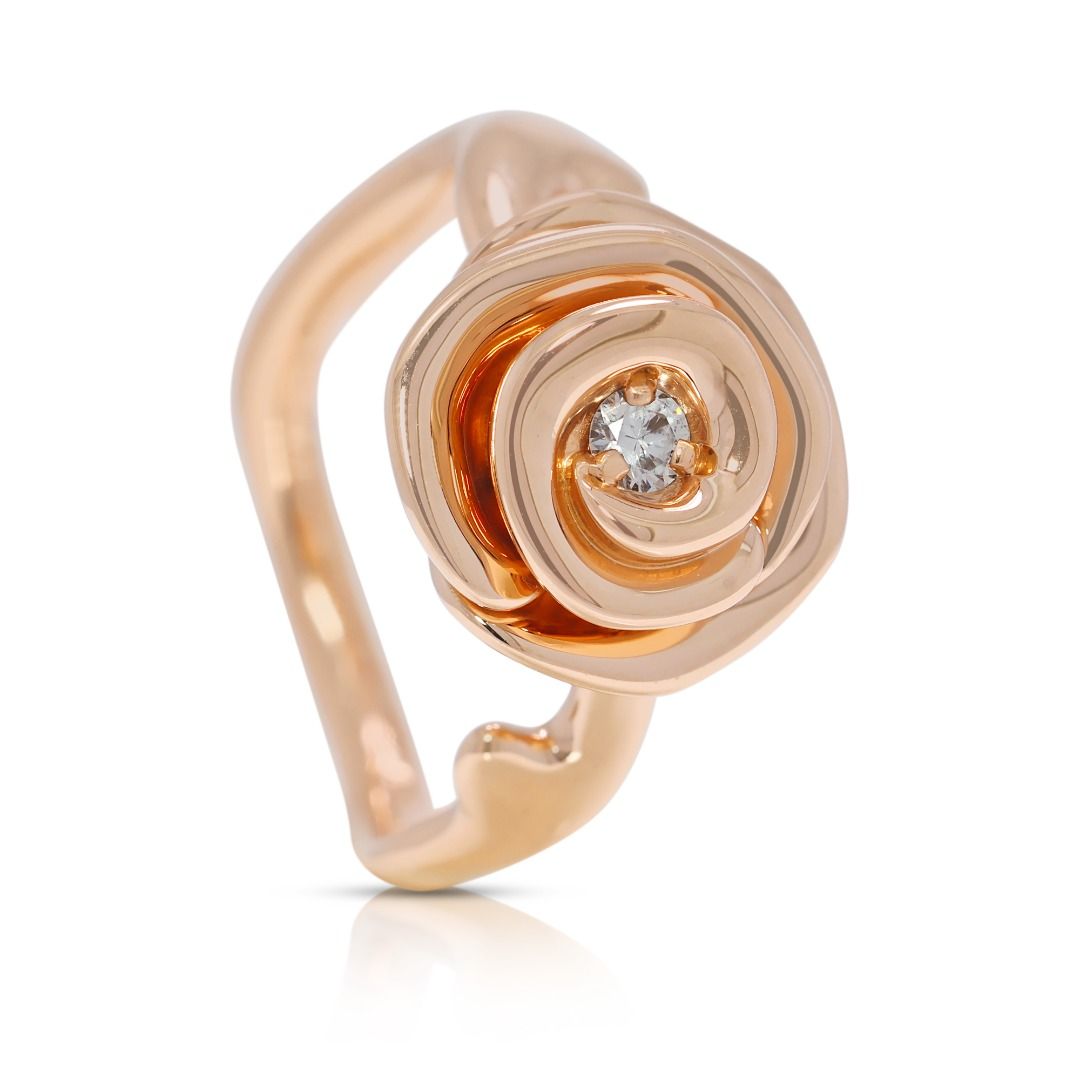 Romantic 0.07ct Natural Diamond Large Rose Dior Couture Ring in 18K Rose Gold