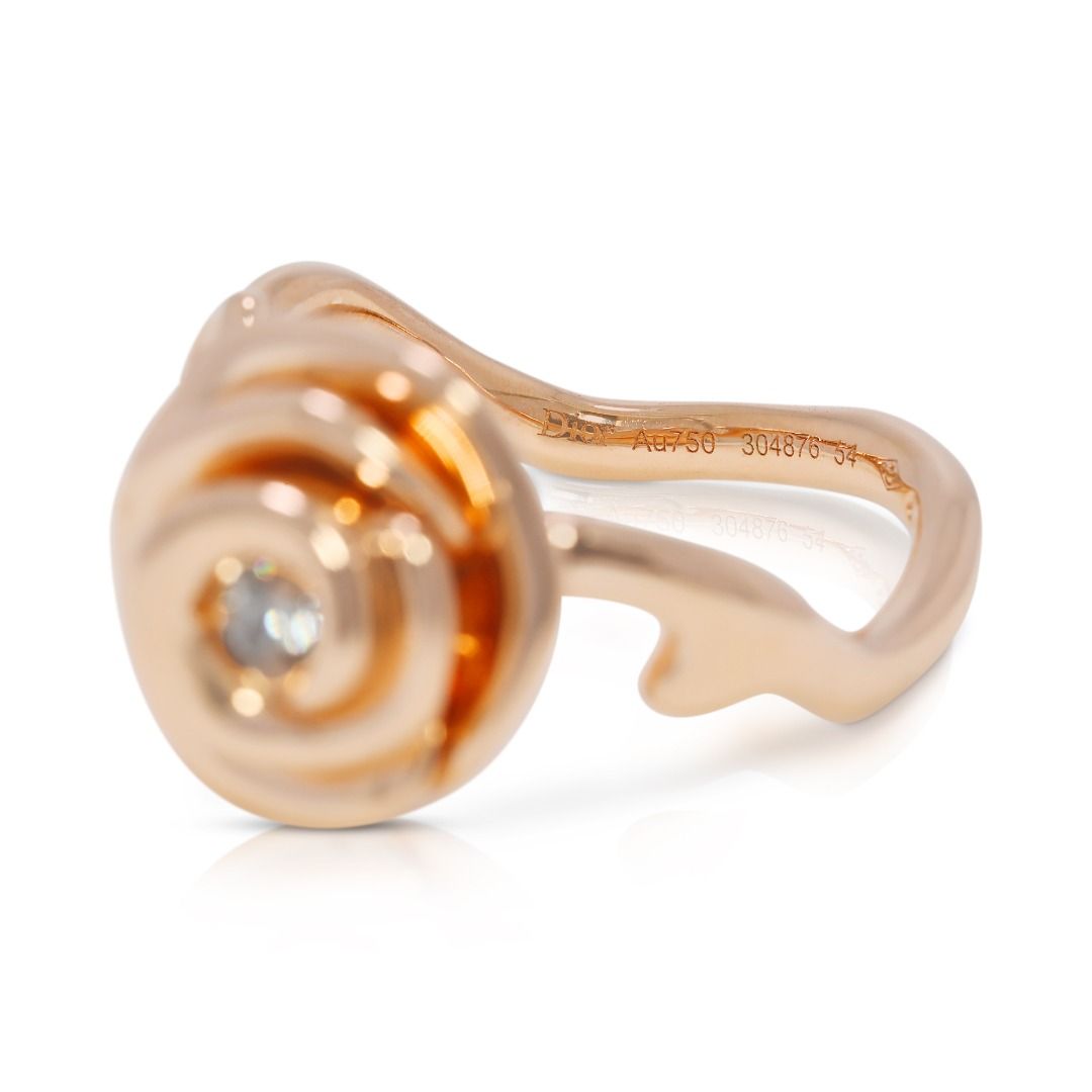 Romantic 0.07ct Natural Diamond Large Rose Dior Couture Ring in 18K Rose Gold