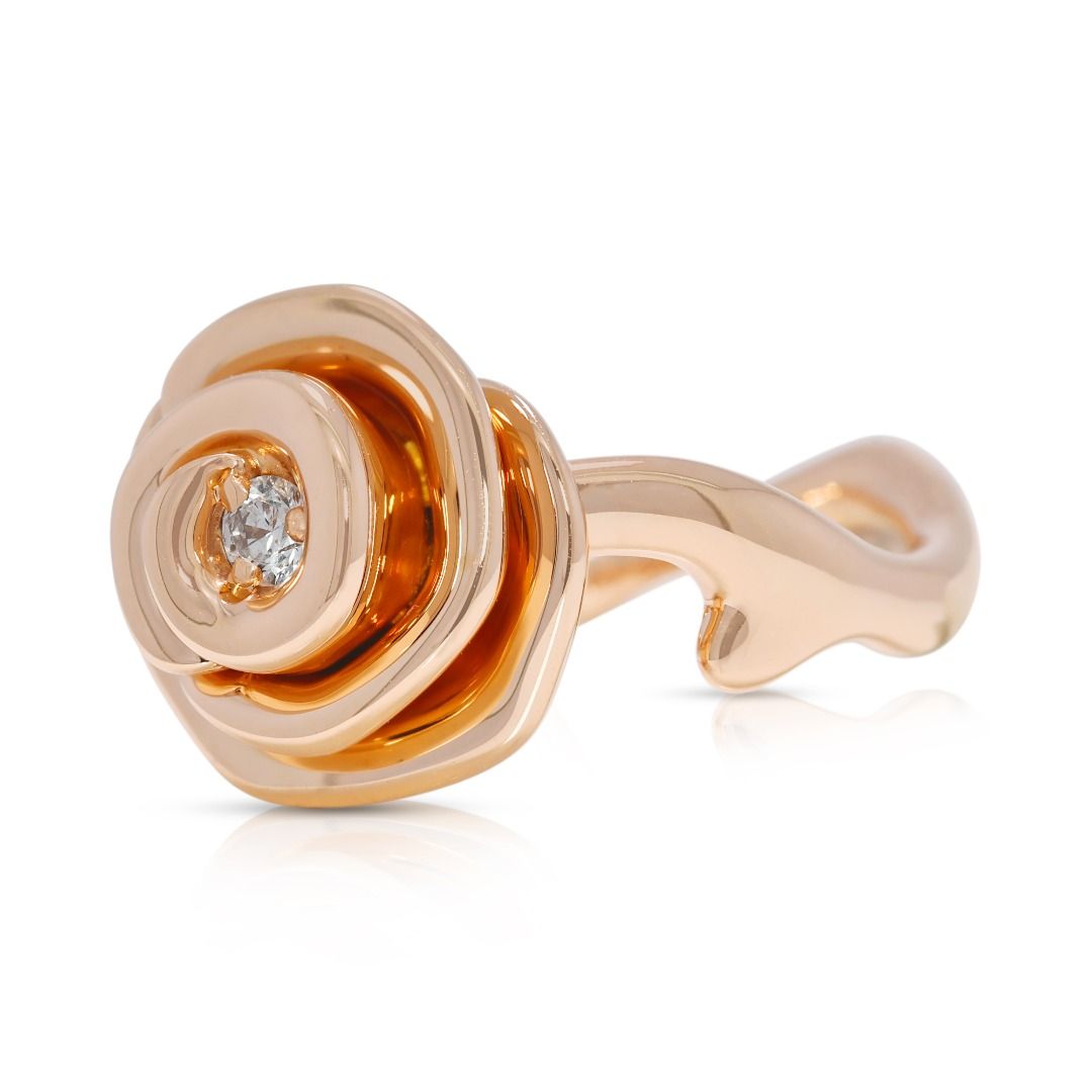 Romantic 0.07ct Natural Diamond Large Rose Dior Couture Ring in 18K Rose Gold