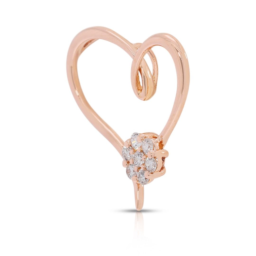 Romantic 0.17ct Diamond Floral Heart Pendant in 18k Rose Gold