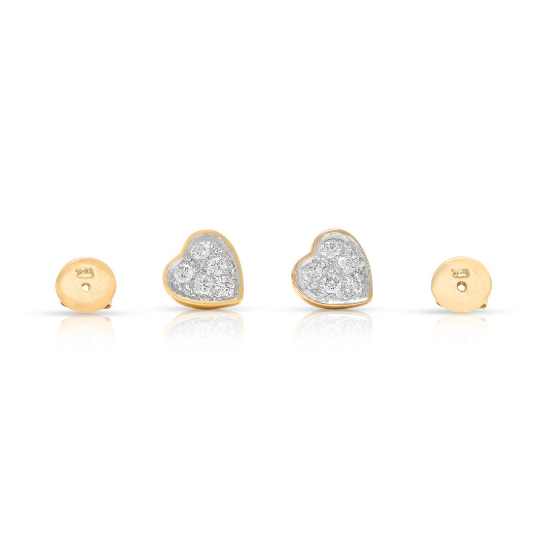 Romantische 0,25 ct natürliche Diamant-Rundschliff-Herzohrstecker aus 18K zweifarbigem Gold