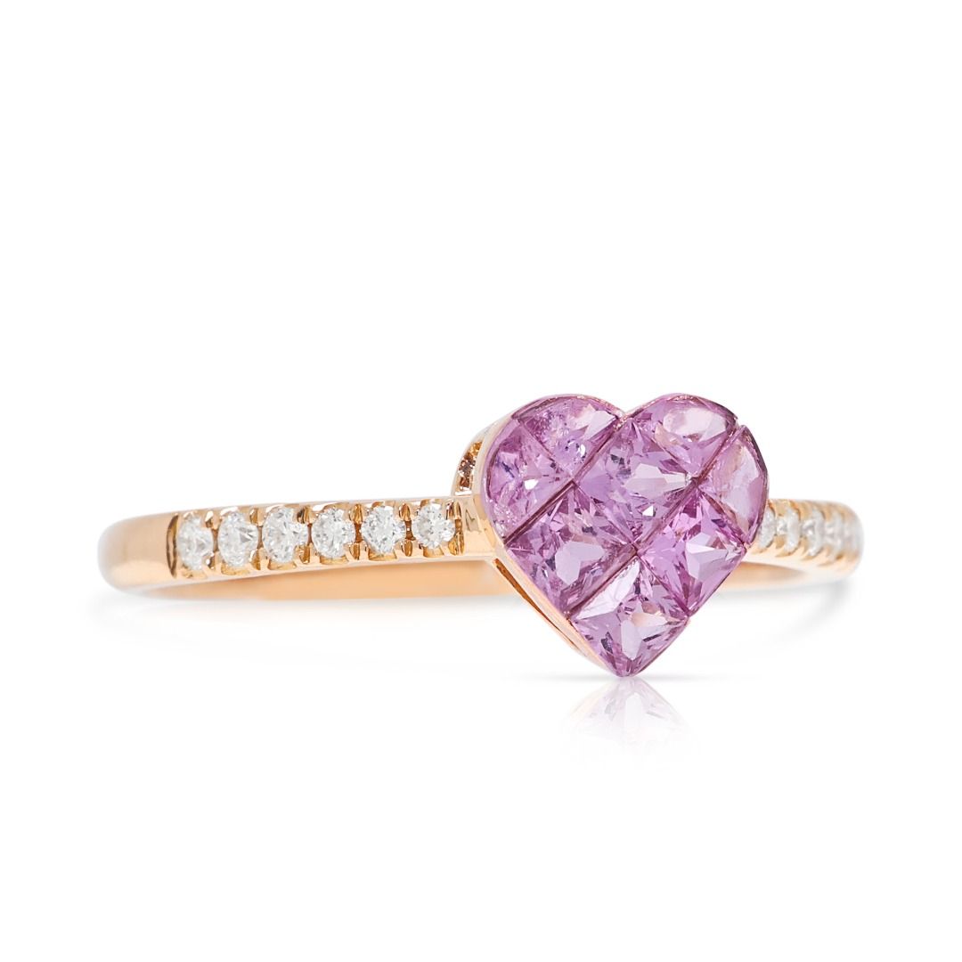 Romantischer Herz-Cluster-Ring mit 0,68 Karat rosa Saphir und 0,120 Karat Diamanten in 18 Karat Roségold (Neu)