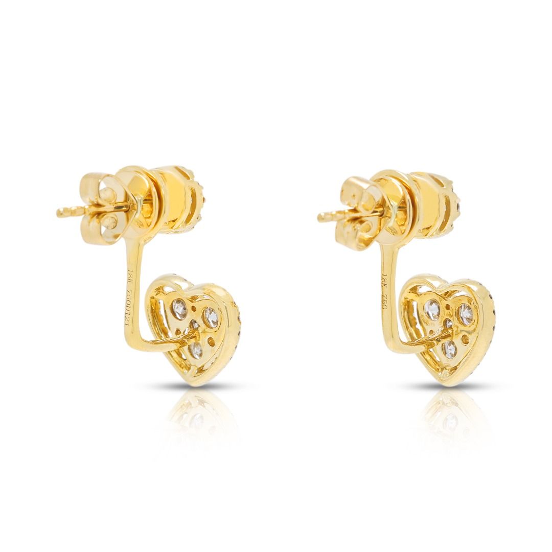Romantische 0,99 Karat Diamant-Herzohrringe aus 18 Karat Gelbgold
