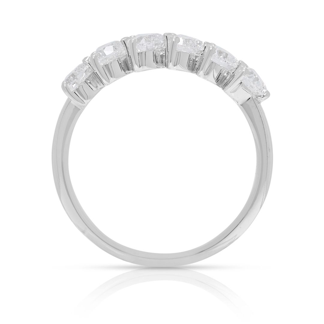 Romantic 1.08ct 6-stones Heart-Shaped Natural Diamond Band in 18K White Gold (unworn)