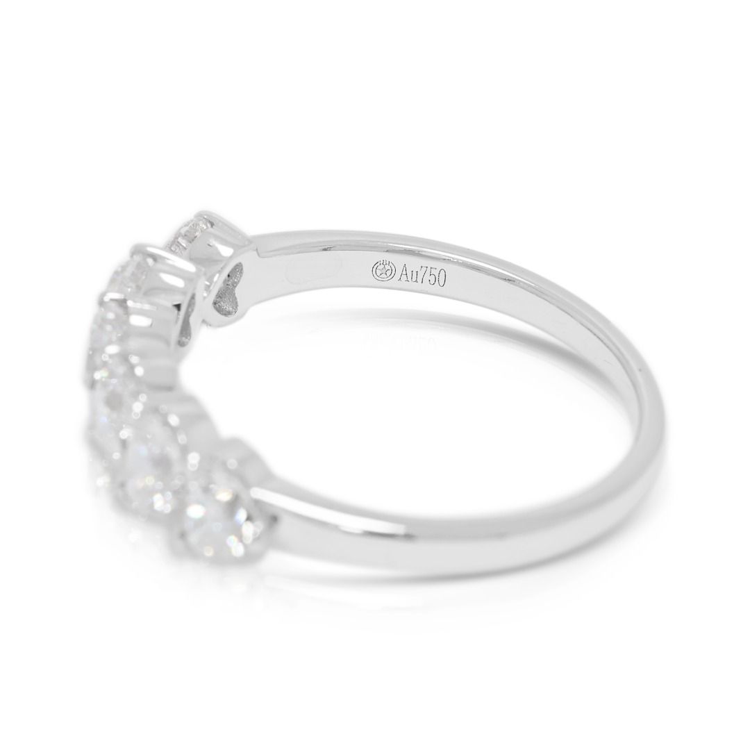 Romantic 1.08ct 6-stones Heart-Shaped Natural Diamond Band in 18K White Gold (unworn)