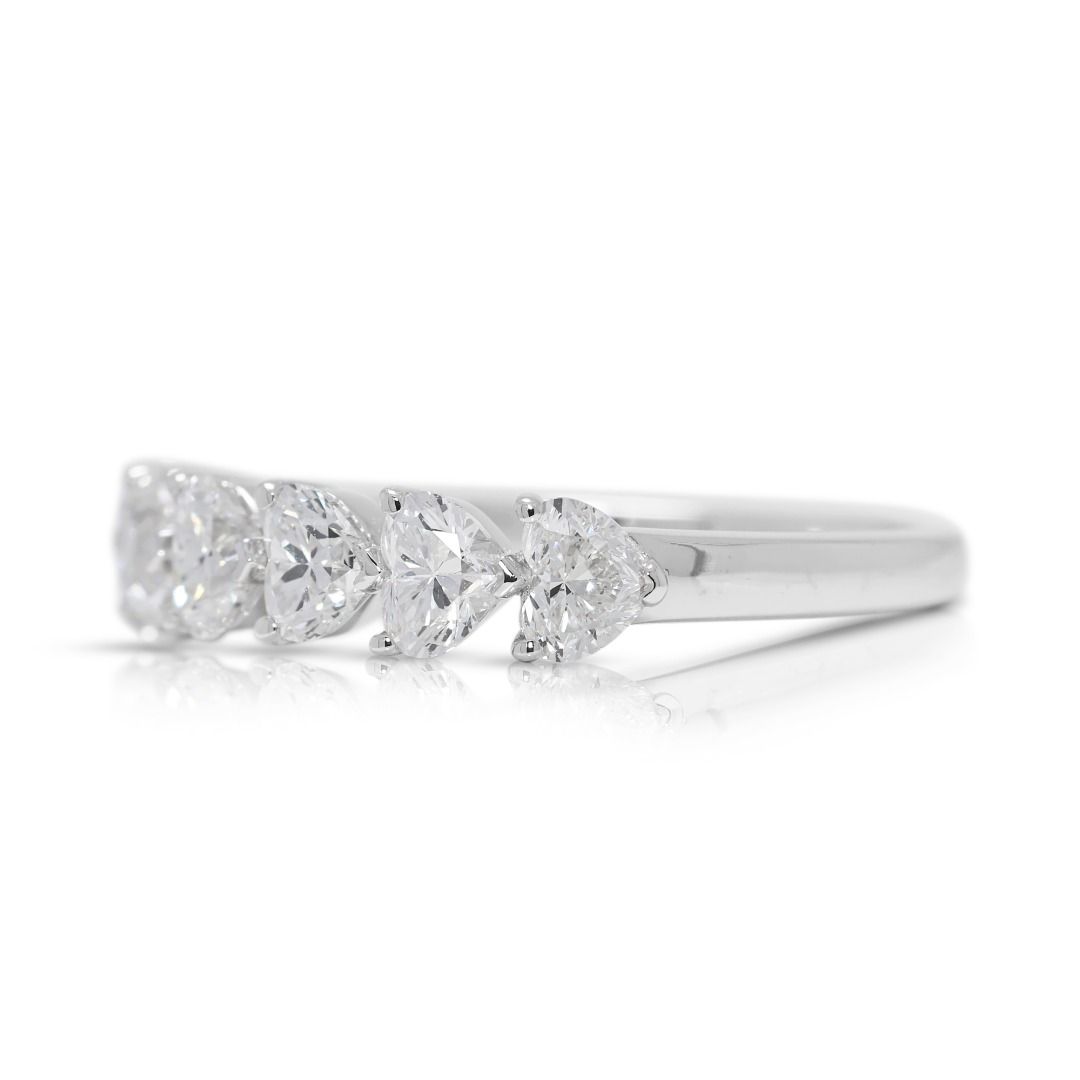 Romantic 1.08ct 6-stones Heart-Shaped Natural Diamond Band in 18K White Gold (unworn)