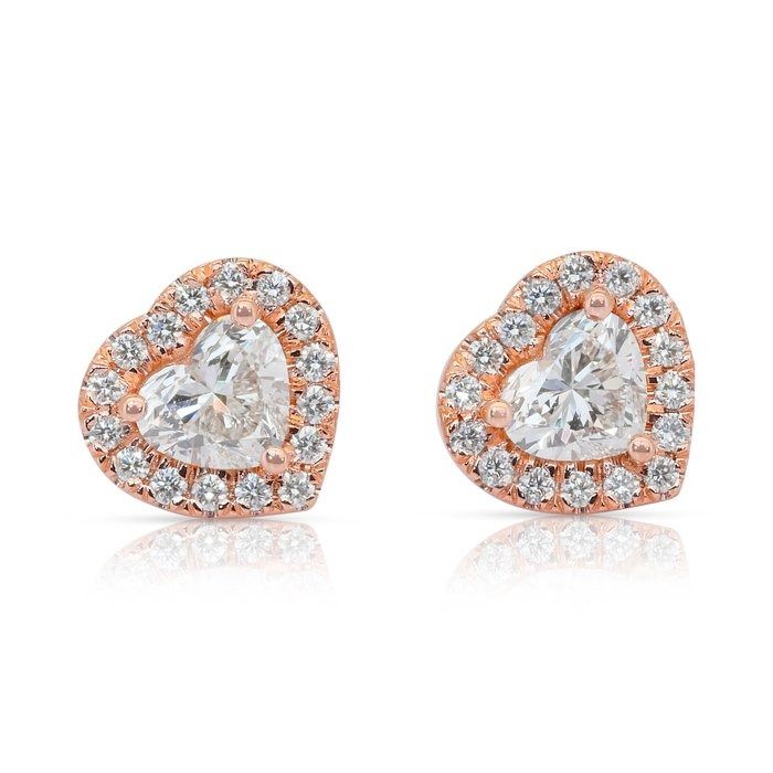 Romantic 1.28ct Diamonds Halo Stud Earrings in 18k Rose Gold - IGI Certified