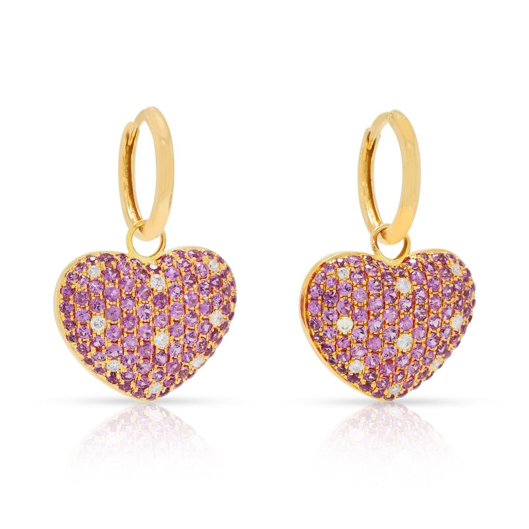 Romantic 1.54ct Pink Sapphire & Diamond Dangling Earrings in 18K Rose Gold