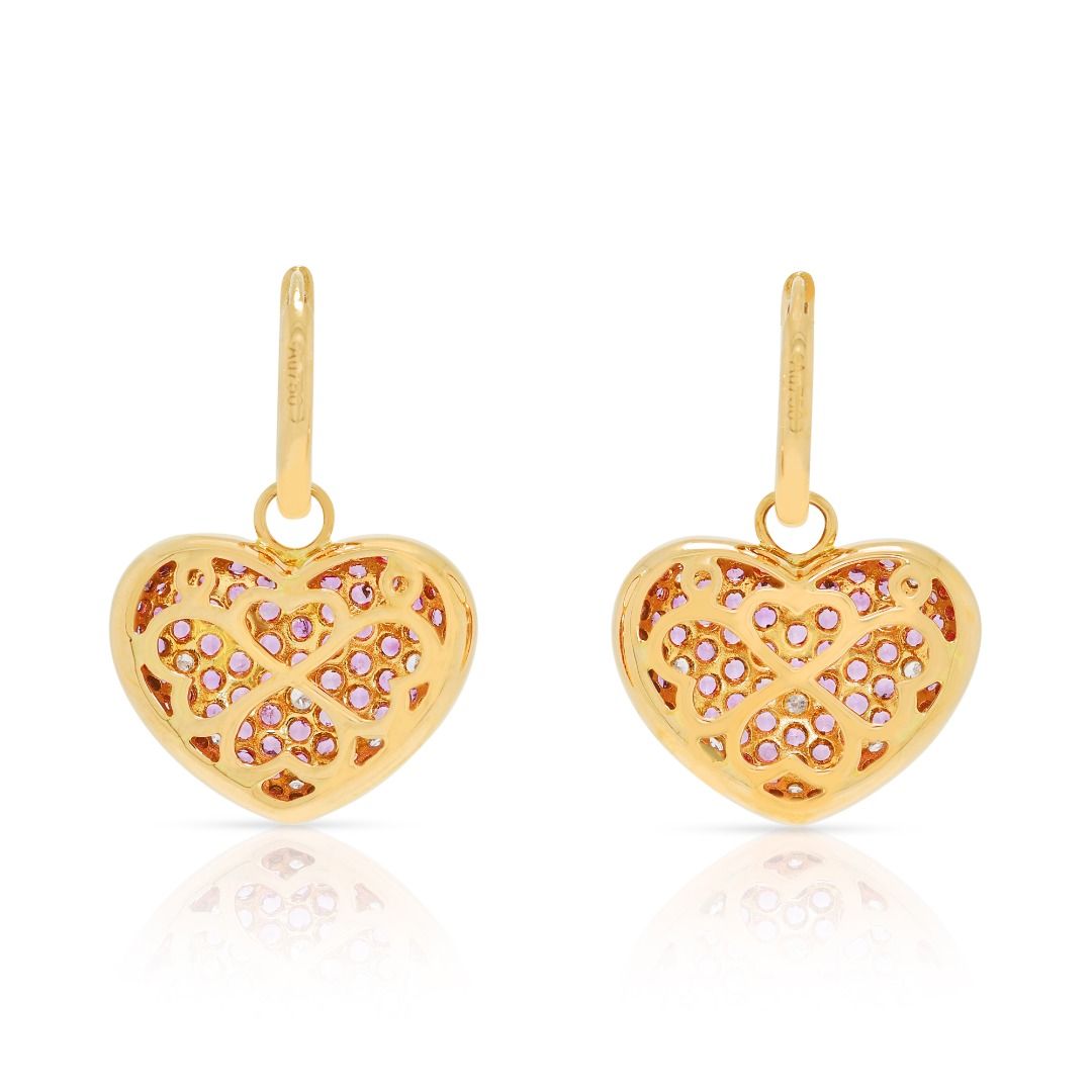 Romantic 1.54ct Pink Sapphire & Diamond Dangling Earrings in 18K Rose Gold