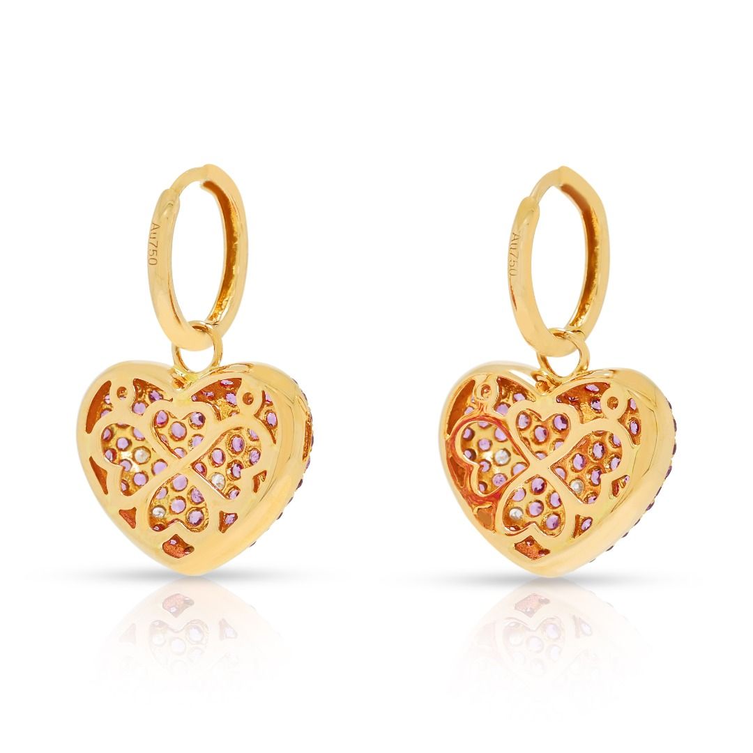 Romantic 1.54ct Pink Sapphire & Diamond Dangling Earrings in 18K Rose Gold
