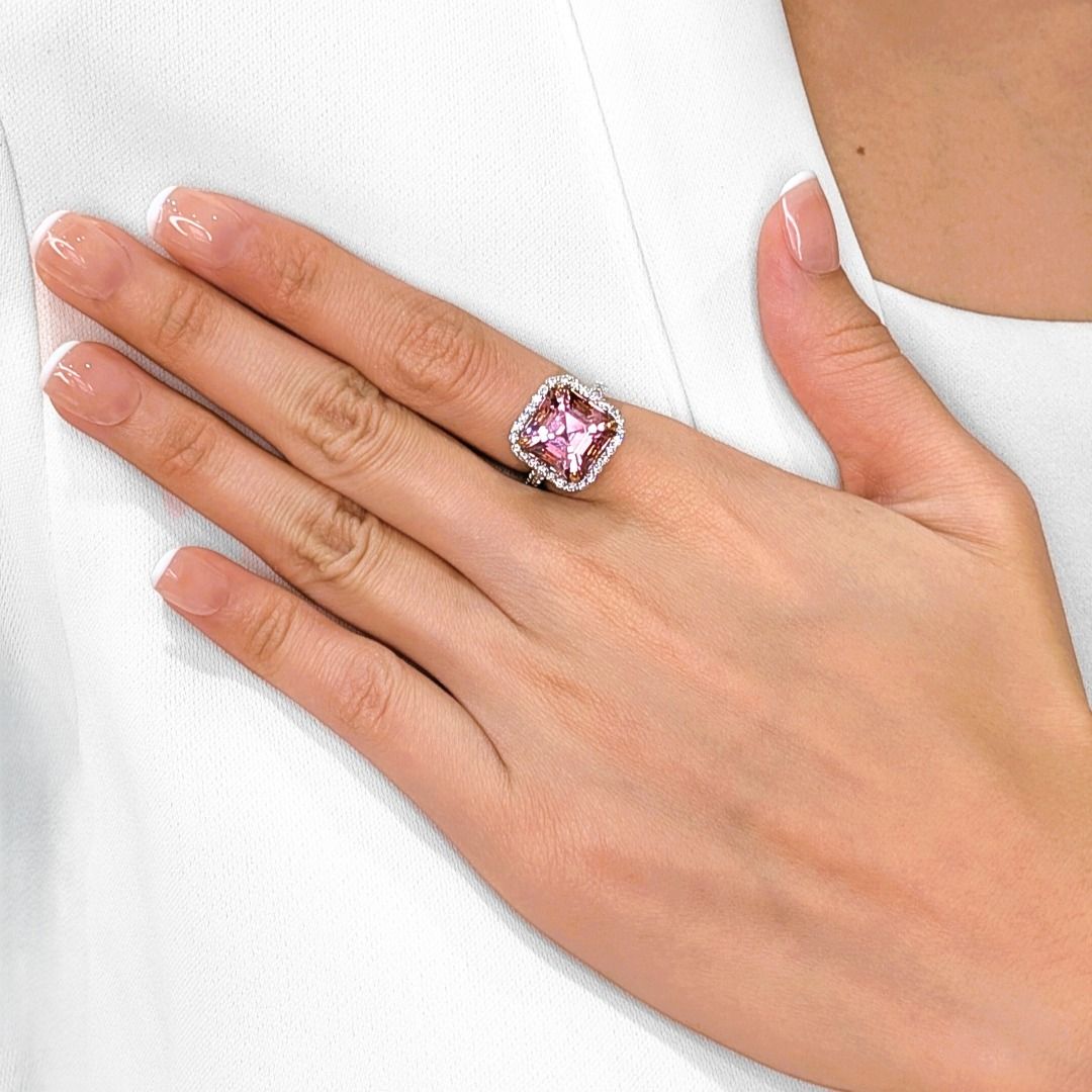 Romantic 9.48ct Morganite & Diamond Pave Halo Ring in 18K White Gold