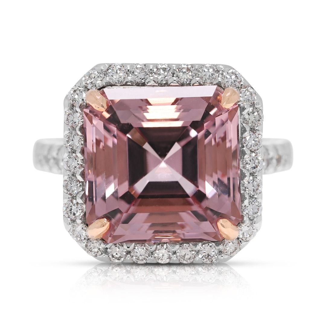 Romantic 9.48ct Morganite & Diamond Pave Halo Ring in 18K White Gold